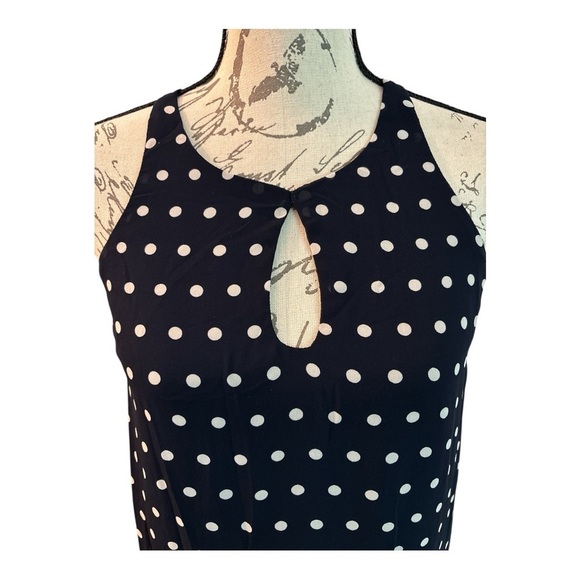 CHARLOTTE RUSSE halter dress, dark blue white polka dots, sz M, lined, keyhole - Picture 5 of 9
